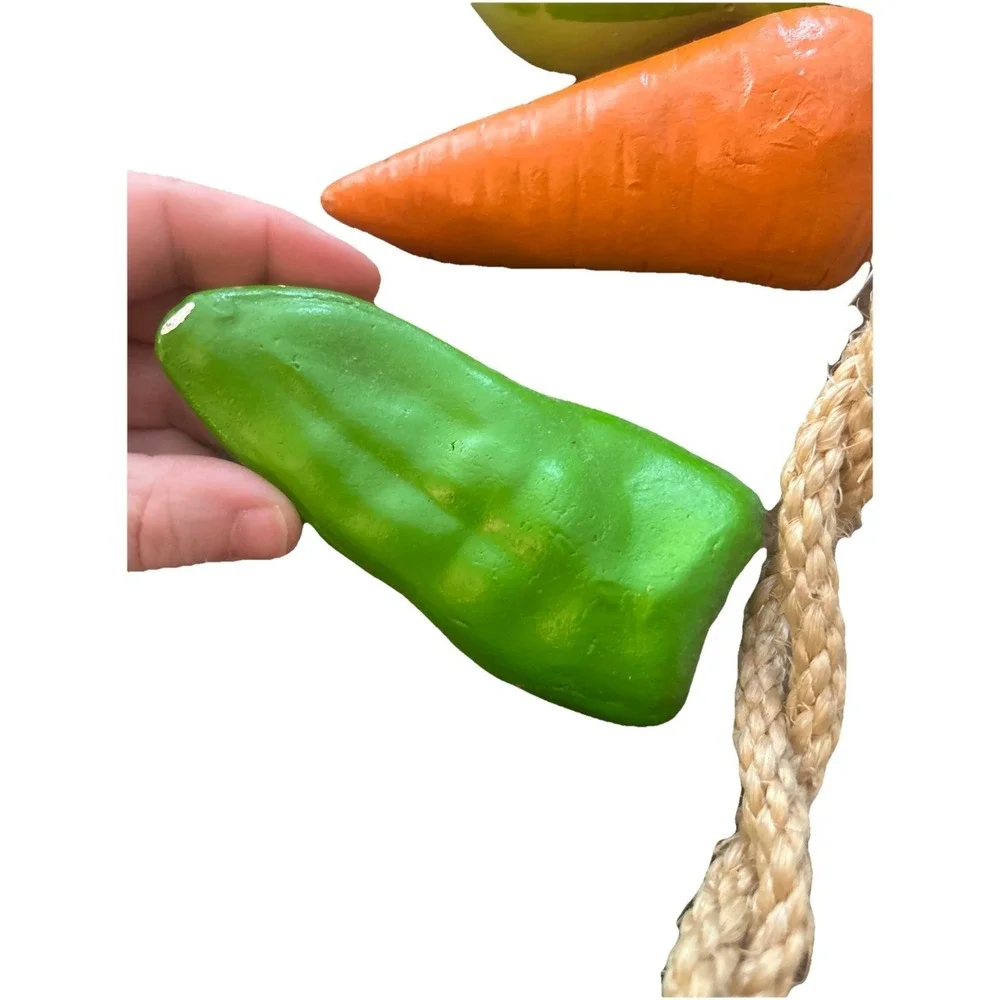 Vintage 9 Large Ceramic Hanging Vegetables On A Jute Rope. Decor. 7 Different 1s